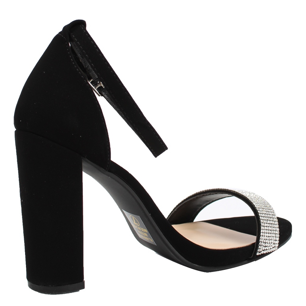 Black Shiny Studs Wide Strap Ankle Strap Sandal - Picture 3 of 6
